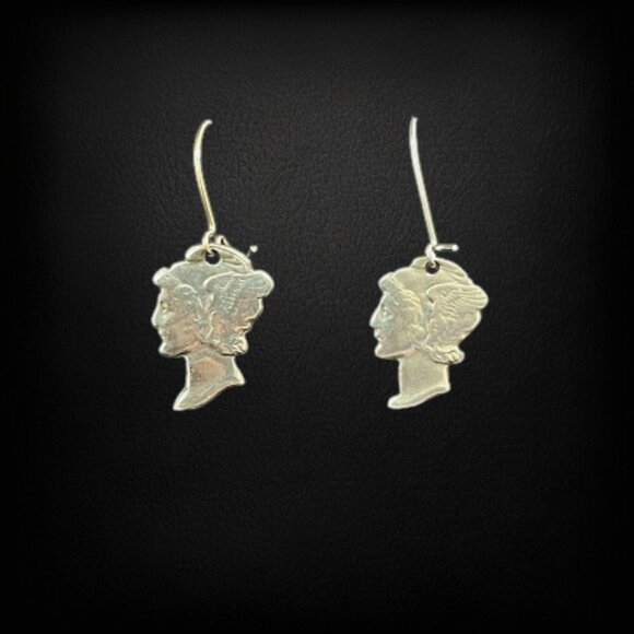 Vintage Mercury Dime Cut-out Lady Liberty Dangle Earrings .900 Silver (1916-1945 - Picture 2 of 10